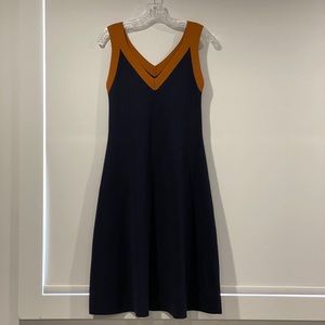 ANN TAYLOR PETITE TIPPED V-NECK SWEATER DRESS SIZE XXS P NAVY